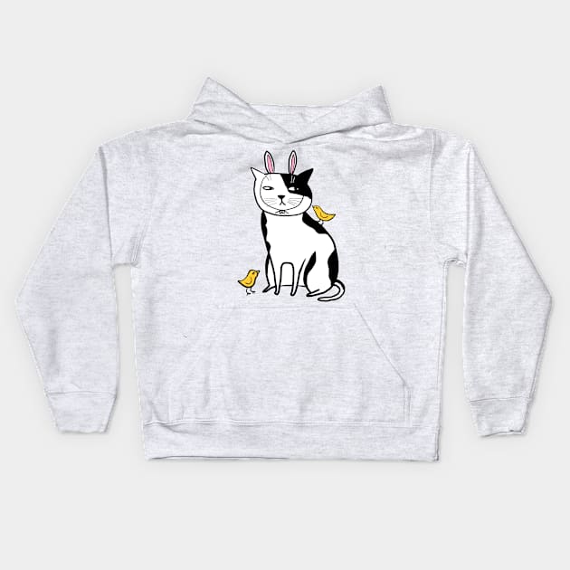 Easter Cat With Chicks Kids Hoodie by KilkennyCat Art